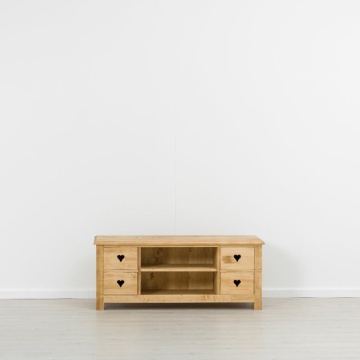 Comoda TV Lemn Masiv, dormitor Rustic Love cu 4 sertare, 135 x 52 x 55 cm - Img 2