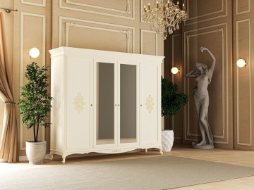 Dulap cu 4 usi dormitor Sabina Lux Classic Stil, vopsit crem Roma, 255 x 63 x 247 cm