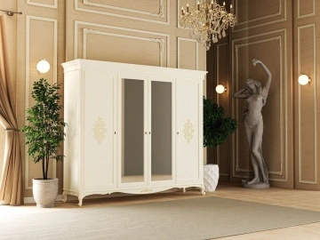 Dulap cu 4 usi dormitor Sabina Lux Classic Stil, vopsit crem Roma, 255 x 63 x 247 cm