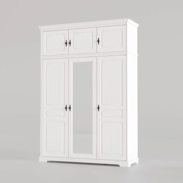 Dulap cu oglinda si suprapozabil Isabella, 3 usi lemn masiv, 174.5 x 58 x 240 cm, alb unt