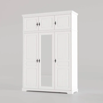 Dulap cu oglinda si suprapozabil Isabella, 3 usi lemn masiv, 174.5 x 58 x 240 cm, alb unt
