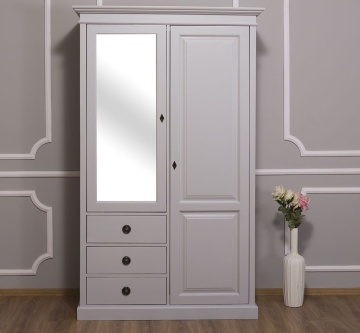 Dulap dormitor lemn masiv cu 2 usi, 3 sertare si oglinda, 120 x 59 x 197 cm - Img 1