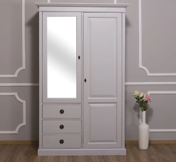 Dulap dormitor lemn masiv cu 2 usi, 3 sertare si oglinda, 120 x 59 x 197 cm