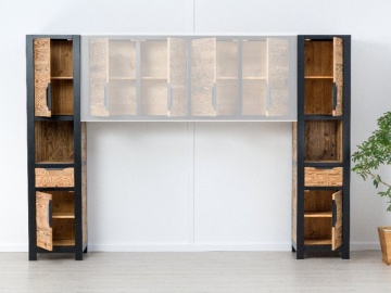Dulap dormitor lemn masiv Rustic Loft 2 usi, 1 sertar si nisa, 50 x 50 x 210 cm - Img 8