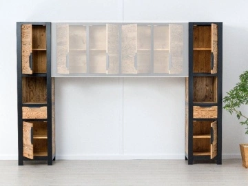 Dulap dormitor lemn masiv Rustic Loft 2 usi, 1 sertar si nisa, 50 x 50 x 210 cm - Img 8