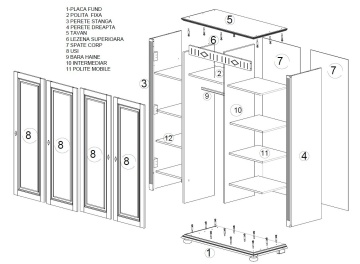 Dulap dormitor Noblesse cu 4 usi, Lemn Masiv, 221 x 60 x 210 cm, Alb - Img 6