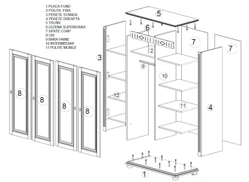 Dulap dormitor Noblesse cu 4 usi, Lemn Masiv, 221 x 60 x 210 cm, Alb - Img 6