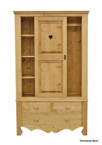 Dulap dormitor rustic cu 2 usi culisante Rustika lemn masiv, 120 x 55 x 200 cm - Img 6