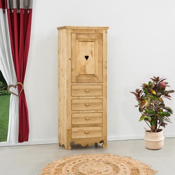 Dulap dormitor Rustic Flame cu 1 usa si 4 sertare lemn masiv, 70 x 46 x 190 cm - Img 1