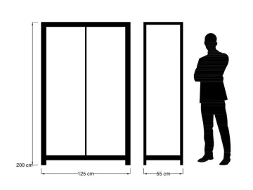 Dulap dormitor Rustic Loft 2 usi culisante, Lemn masiv, 125 x 55 x 200 cm - Img 5