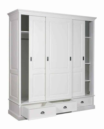 Dulap Matteo Lovely Home 3 usi culisante si 3 sertare, lemn masiv + mdf alb, 200 x 64 x 220 cm - Img 4