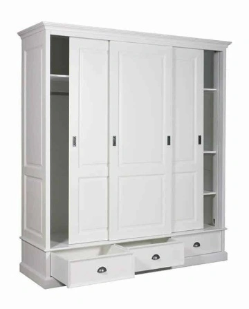 Dulap Matteo Lovely Home 3 usi culisante si 3 sertare, lemn masiv + mdf alb, 200 x 64 x 220 cm - Img 4