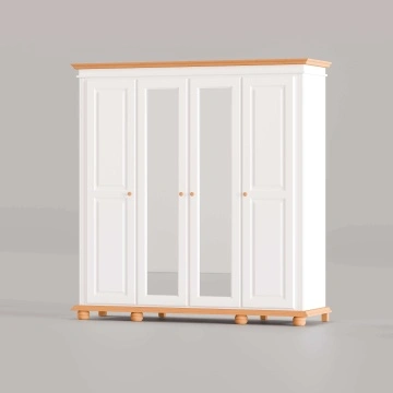 Dulap Sara 4 usi lemn masiv,197 x 58 x 201 cm, alb unt + miere