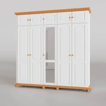 Dulap Teodora 5 usi si suprapozabil lemn masiv, 258.8 x 62 x 260 cm, alb unt/miere
