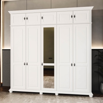Dulap Teodora 5 usi si suprapozabil lemn masiv, 258.8 x 62 x 260 cm, alb unt