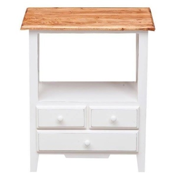 Noptiera Artizan, lemn masiv tei, alb-natur antik, 56 x 36 x 66 cm - Img 4