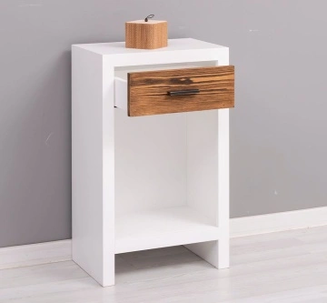 Noptiera cu 1 sertar Rustic Olala, lemn masiv + mdf, 45 x 30 x 74 cm - Img 4