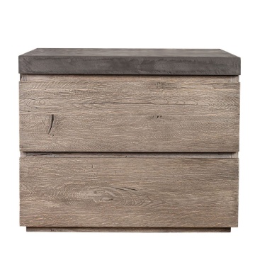 Noptiera dormitor Alaska cu 2 sertare, lemn masiv stejar + microciment, 66 x 50 x 61 cm - Img 3