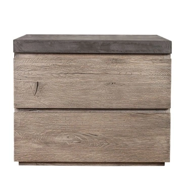 Noptiera dormitor Alaska cu 2 sertare, lemn masiv stejar + microciment, 66 x 50 x 61 cm - Img 3