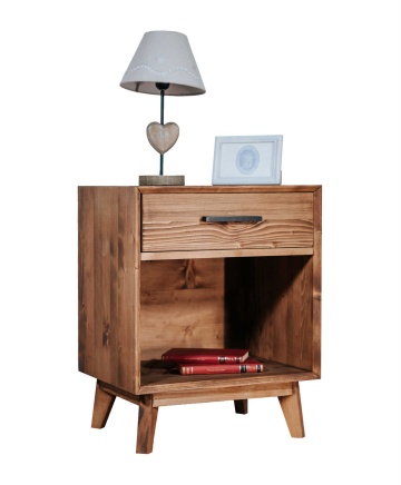 Noptiera Terra Home cu 1 sertar si nisa, lemn masiv, 50 x 40 x 64 cm - Img 1