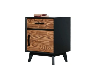 Noptiera Terra Home cu 1 usa si 1 sertar, lemn masiv si mdf negru, 50 x 40 x 64 cm - Img 2