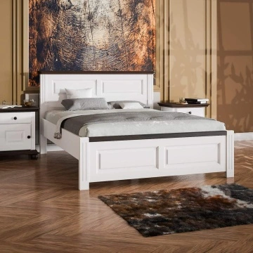 Pat Sara Prime lemn masiv finisaj alb unt - nuc, 90 cm, 120 cm, 140 cm, 160 cm sau 180 cm sau 200 × 200 cm