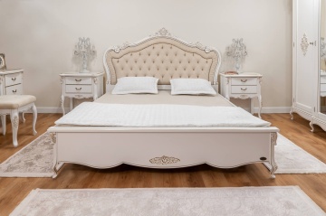 Pat Tapitat dormitor Monalisa Classic Stil, vopsit alb cu patina aurie, 180 x 200 cm - Img 1