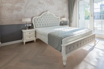 Pat tapitat Verona Classic Stil, lemn masiv finisaj crem Roma, 160 x 200 cm sau 180 x 200 cm - Img 4