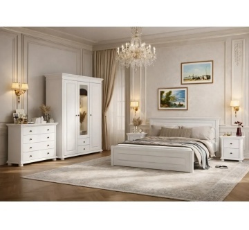 Set mobila dormitor Elena 4 piese lemn masiv, finisaj alb unt