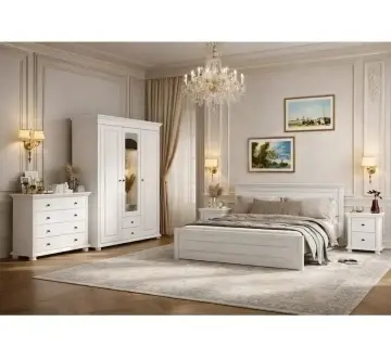 Set mobila dormitor Elena 4 piese lemn masiv, finisaj alb unt