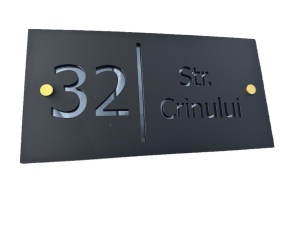 Numar de casa V3 Negru Satinat / Gri Antracit Oglinda 29 x 15 cm , 2 distantieri