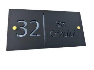 Numar de casa V3 Negru Satinat / Gri Antracit Oglinda 29 x 15 cm , 2 distantieri