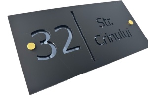 Numar de casa V3 Negru Satinat / Gri Antracit Oglinda 29 x 15 cm , 2 distantieri - Img 2