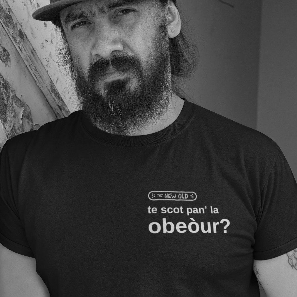 „te scot pân’ la Obeour?” / tricou negru unisex (Marime: S)