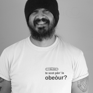 „te scot pân’ la Obeour?” / tricou alb unisex