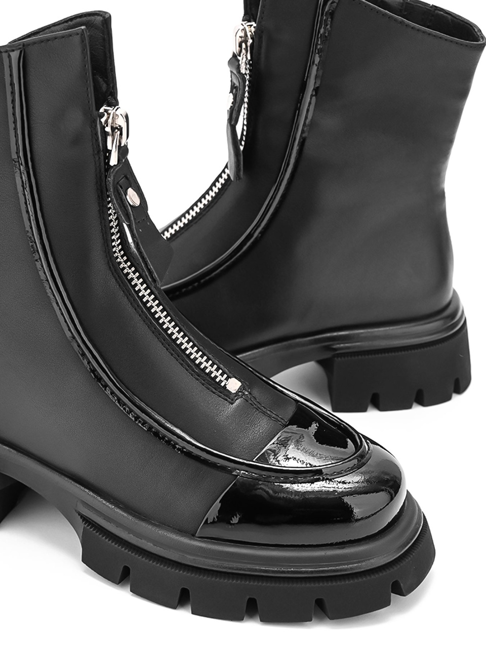 WOMEN S LOW HEEL GENUINE LEATHER ZIPPER BOOTS WITH PATENT BOMB