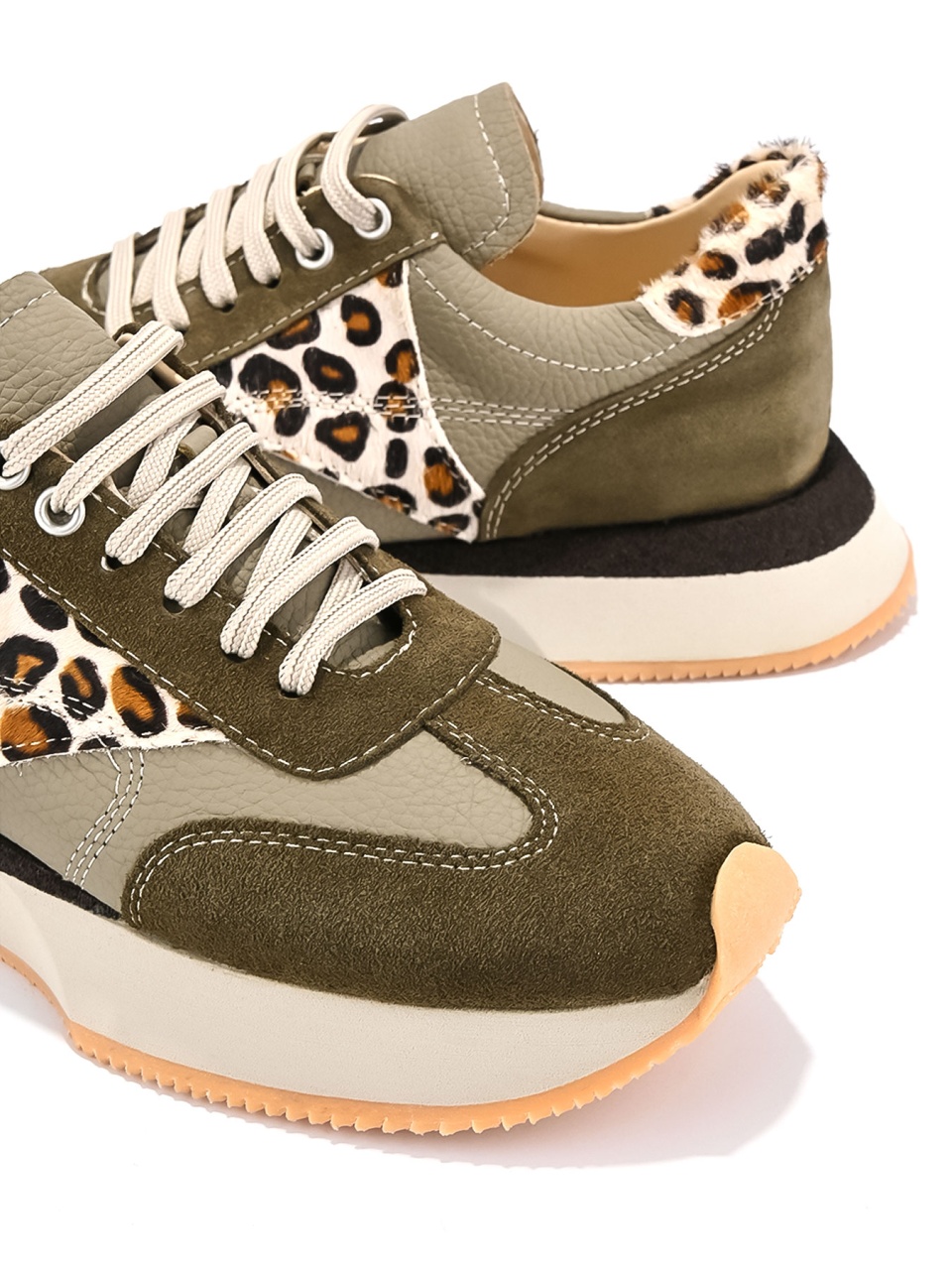 WOMEN'S SNEAKERS MADE OF GENUINE LEATHER AND SUEDE WITH LEOPARD