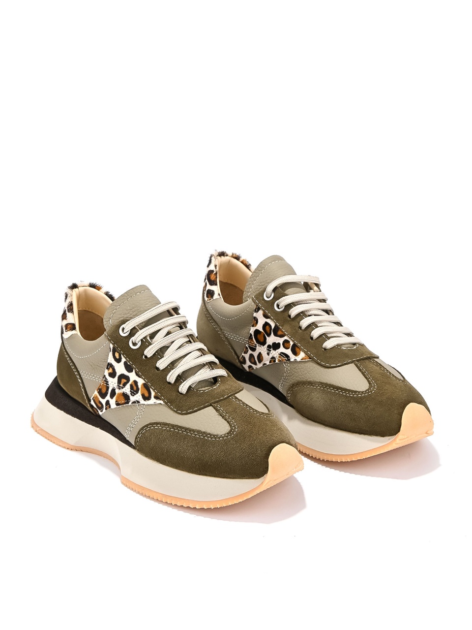 WOMEN'S SNEAKERS MADE OF GENUINE LEATHER AND SUEDE WITH LEOPARD