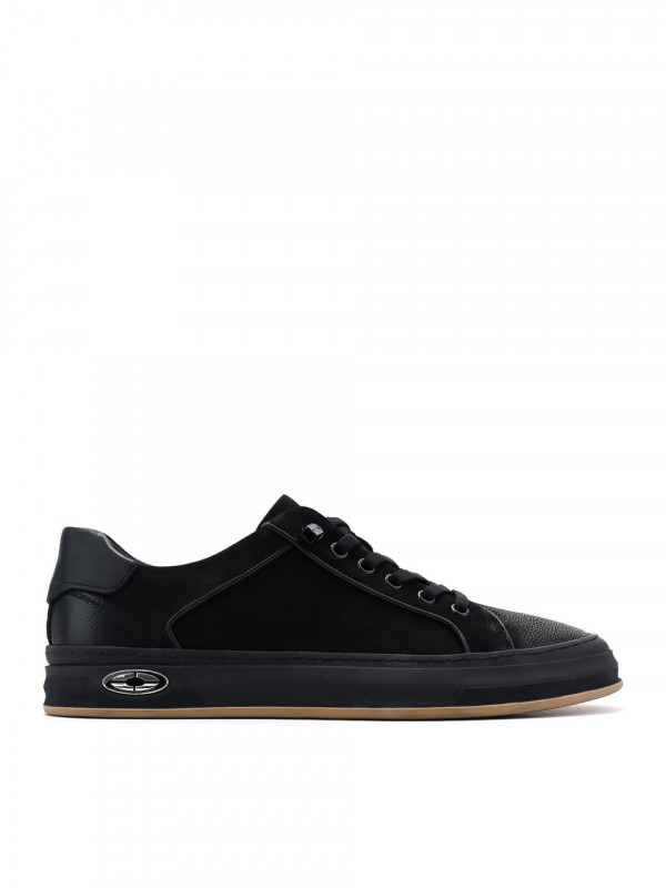 MEN'S BLACK NATURAL NUBUCK SNEAKERS WITH ELASTIC TIES