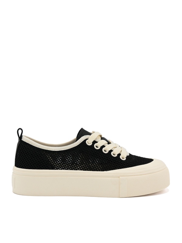 WOMEN'S BLACK SNEAKERS WITH MESH AND FLAT PLATFORM