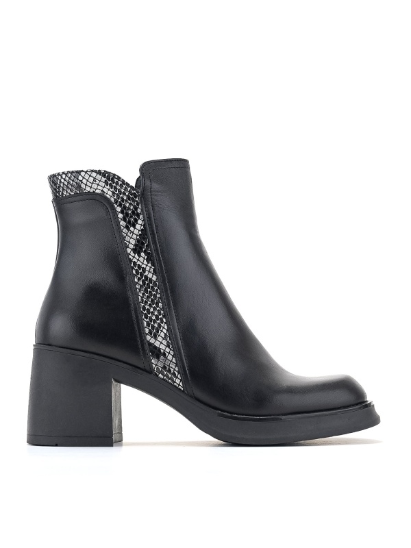 WOMEN'S HIGH HEEL BOOTS MADE OF GENUINE LEATHER WITH SNAKE PRINT IN BLACK COLOR