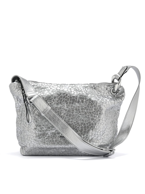 LADIES' ELEGANT SILVER-COLORED BAG WITH EMBOSSED DESIGN