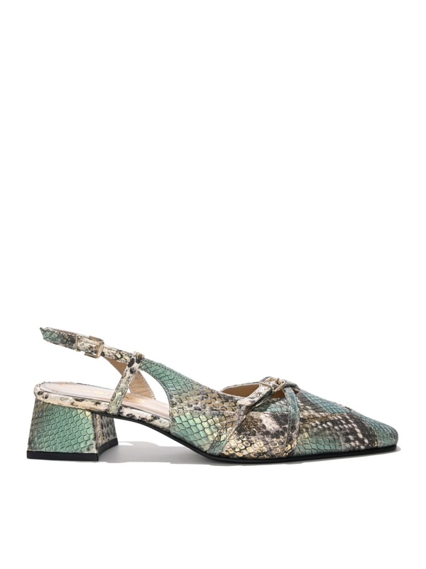 WOMEN'S SANDALS MADE OF GENUINE LEATHER IN GREEN COLOR WITH SNAKE PRINT