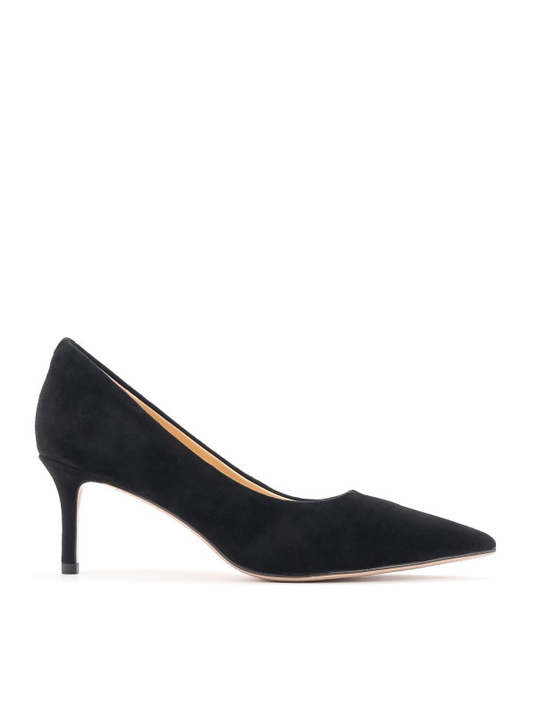 WOMEN'S SHOES WITH A MEDIUM THIN HEEL MADE OF NATURAL SUEDE IN BLACK COLOR