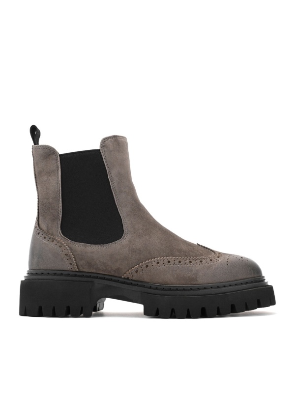 WOMEN'S MEDIUM THICK HEEL GENUINE LEATHER AND SUEDE BOOTS WITH ELASTIC SIDES