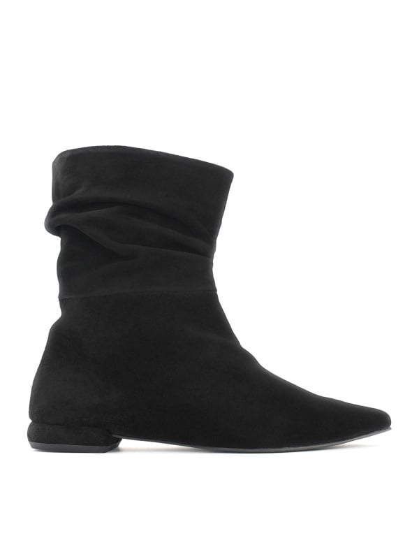 BLACK NATURAL SUEDE POINTED TOE LOW HEEL BOOTS FOR WOMEN
