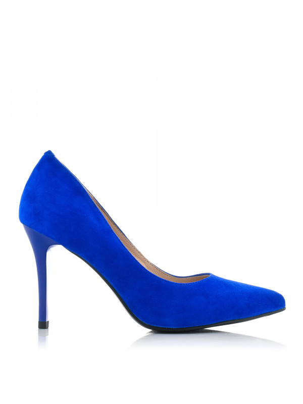 FABIANO Women's shoes made of natural suede with a high thin heel in blue color