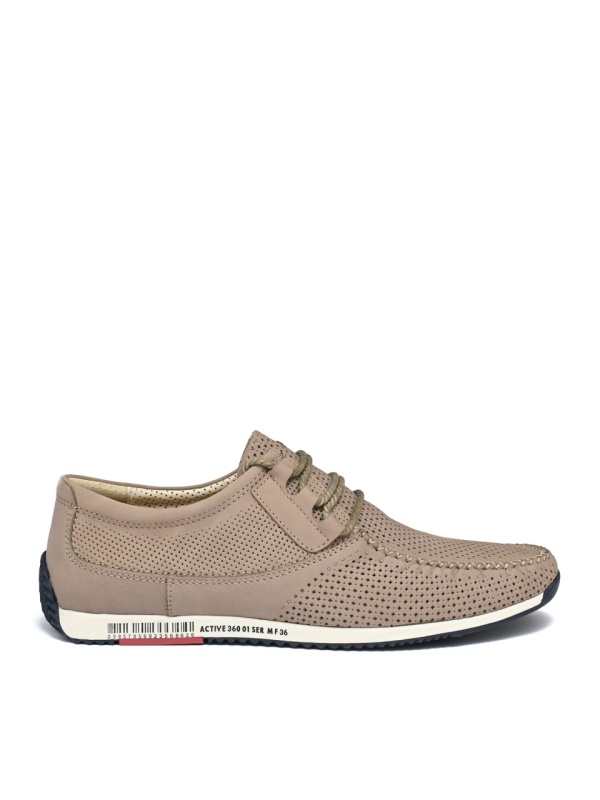 MEN'S PERFORATED SHOES MADE OF NATURAL NUBUCK IN BEIGE WITH LACE-UPS