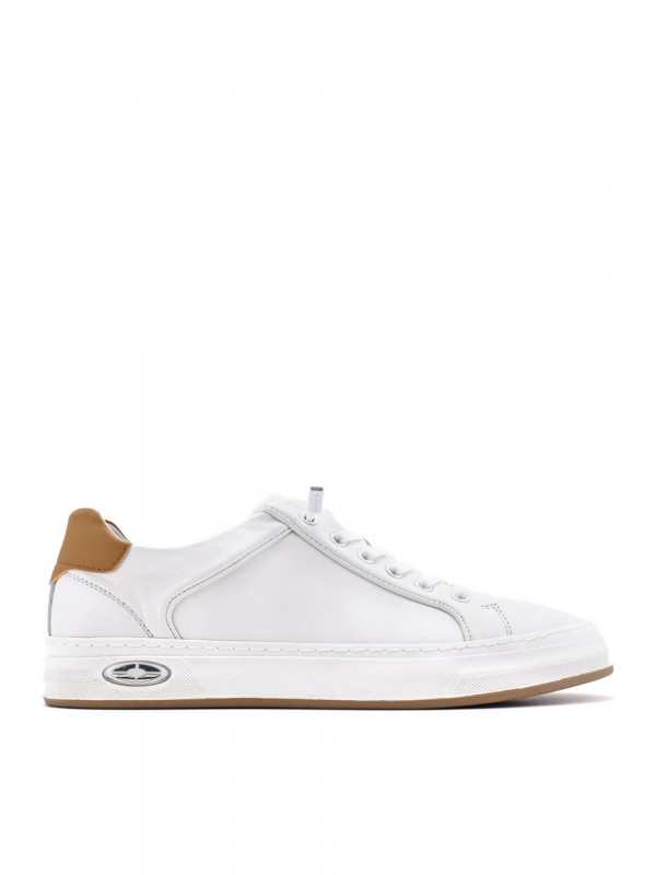 MEN'S WHITE GENUINE LEATHER SNEAKERS WITH ELASTIC TIES