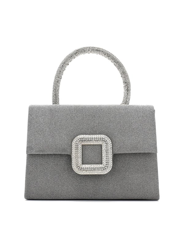 OFFICIAL SMALL WOMEN'S PLATINUM-COLOR TEXTILE BAG WITH SHINY HANDLE
